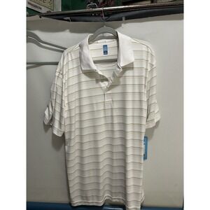NWT PGA tour Men's white striped short sleeved pull over golf shirt 2TG